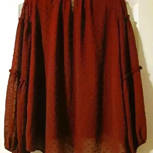 Boho maroon tiered flowy thin blouse balloon sleeves lined - Picture 5 of 9